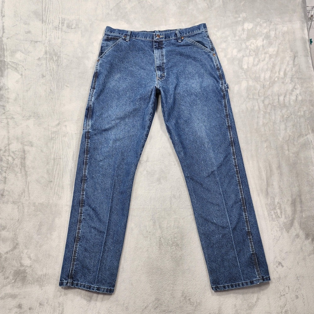 Wrangler Jeans Mens 36x34 Blue Relaxed Fit Straight Leg Carpenter Denim Workwear